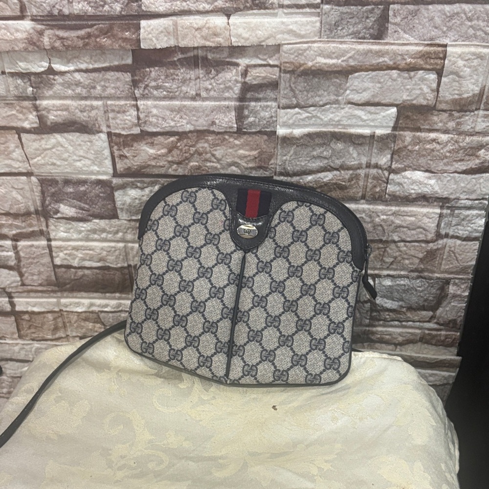 Gucci Beige/Blue GG Monogram Crossbody with Red/Green Web Detail